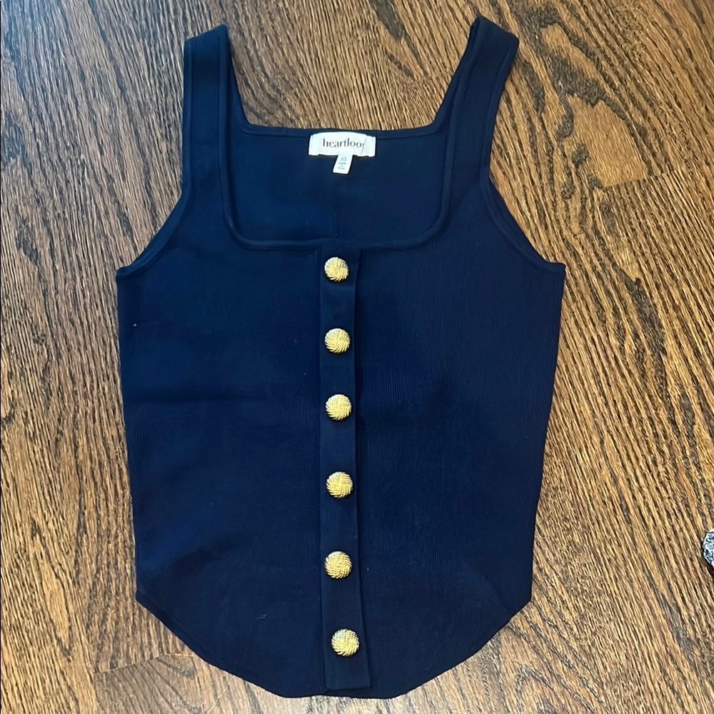 Heartloom Blue Fitted Tank Top with Gold Accents